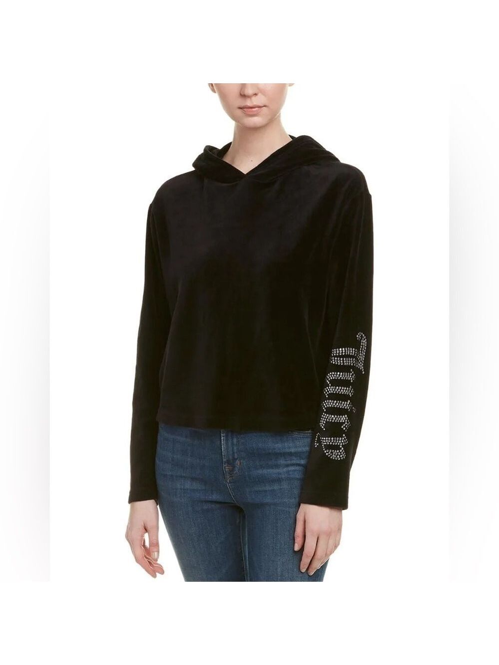 Juicy Couture Black Label Womens Velour Embellished Hoodie Size Small